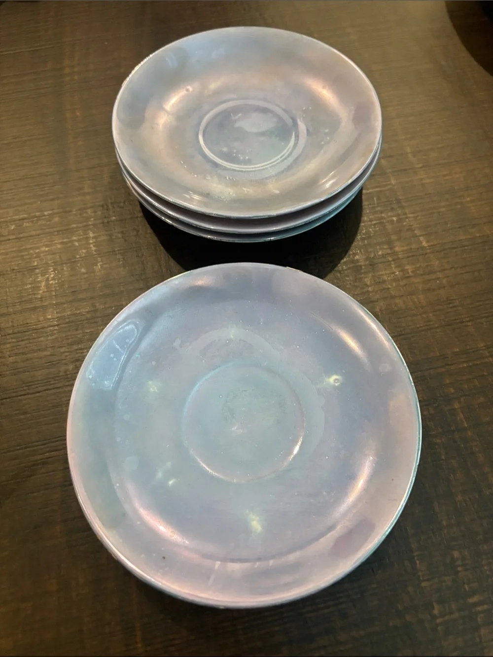 Mid-Century Japanese Style Iridescent Blue Ceramic Tea Saucers, Set of 6